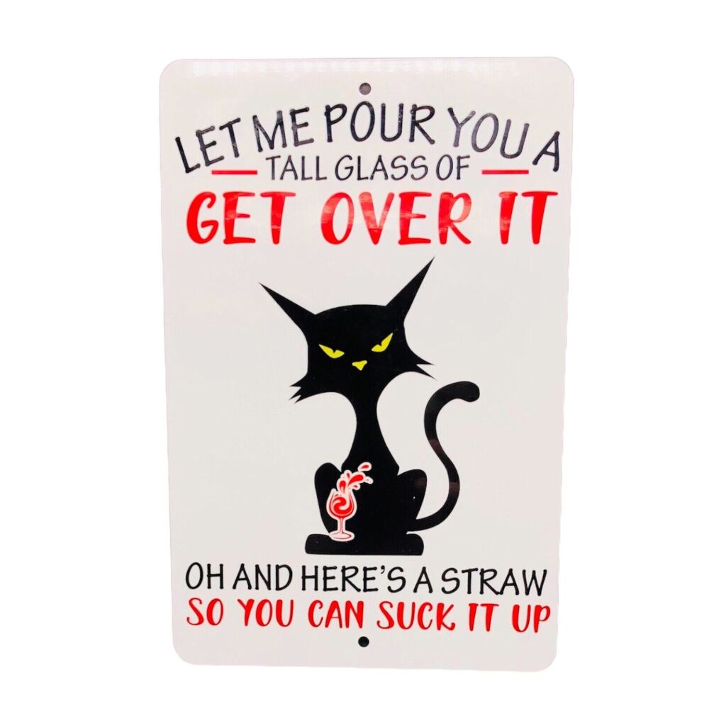 Funny Tin Sign Grumpy Cat Humor Bar Decor Wall Art Wine Wino Man Cave Girlfriend